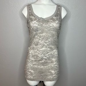 Charlotte Russe Gray Sheer Lace Tank Top. Size Medium
